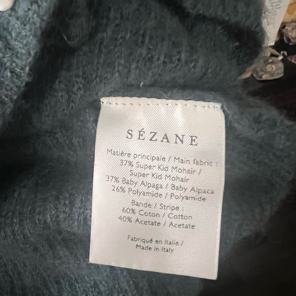 Sezane Teal Button-Front Fuzzy Knit Cardigan - Picture 5 of 8